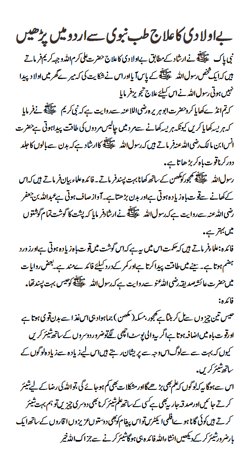 Read the treatment of infertility in Urdu from Prophetic Medicine