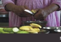 my mother peeling the round gourd