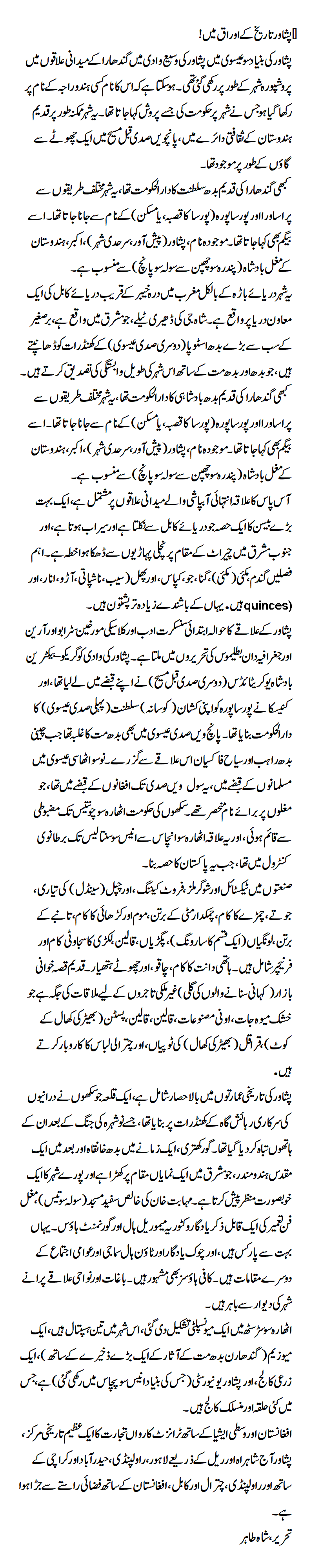 Peshawar in history papers