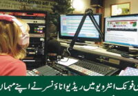 A telephonic interview and radio announcer