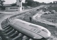 An experimental high-speed train was photographed in Cologne, Germany in 1952